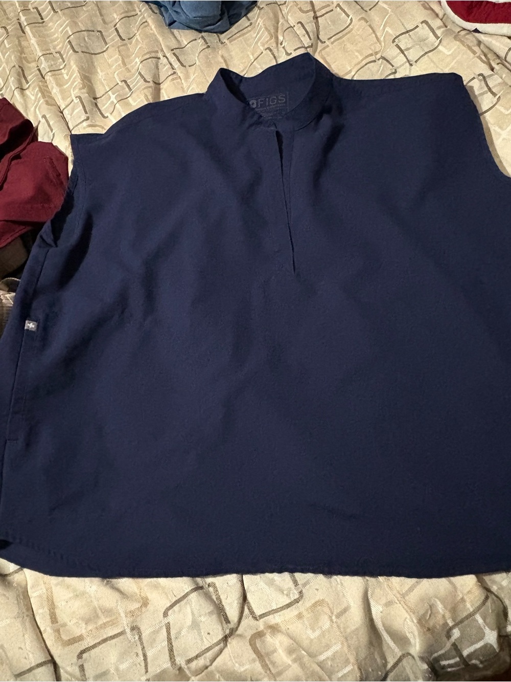 Figs Women's Navy Split-Front Polo Top